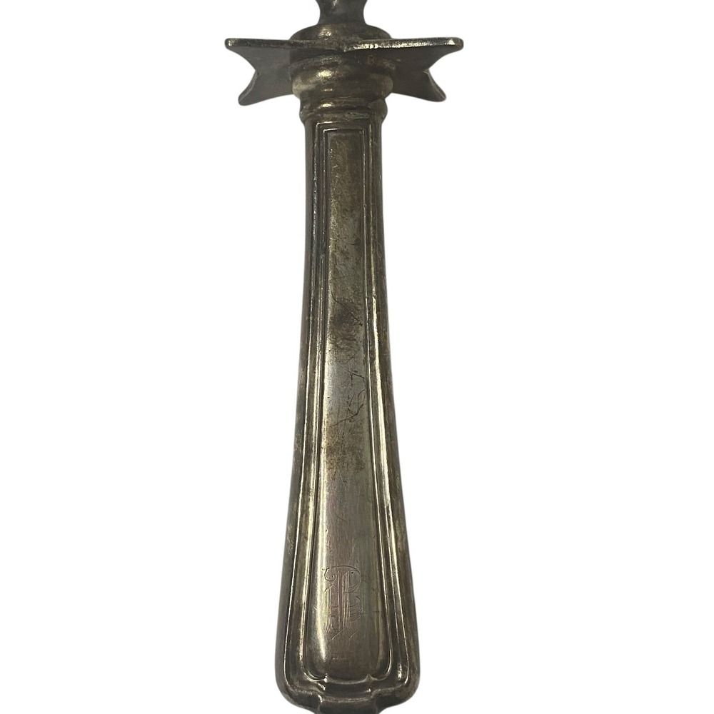 Antique Monogrammed Silverplate Meat Carving Fork Hinged‎ Guard 10 Inch